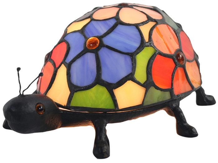 Tiffany Flower Design Tiffany Beetle Lamp With Cast Iron Base - Click Image to Close